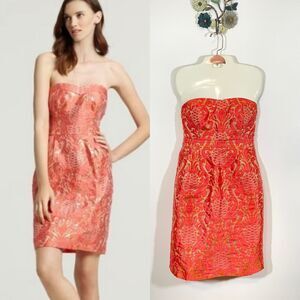 Kate Spade Strapless Faye Dress Guava Pink Size 4 Pineapple Damask Cocktail